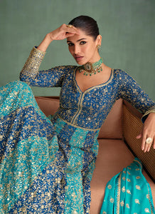 Flawless  Embroidered Blue Anarkali Gown