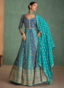 Flawless  Embroidered Blue Anarkali Gown