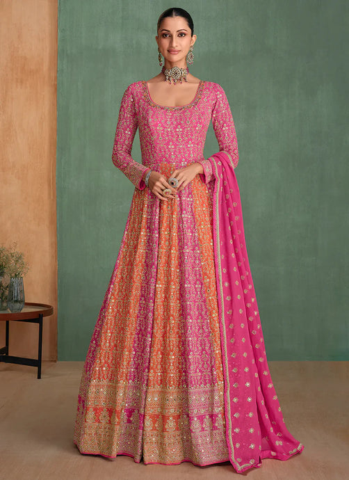 Flawless  Embroidered Pink Anarkali Gown