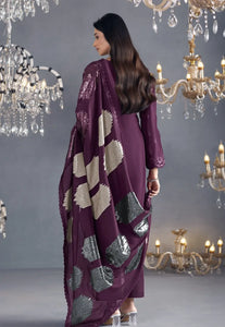 Flawless Sophistication Embroidered Dark Purple Pant Suit