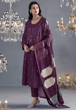 Load image into Gallery viewer, Flawless Sophistication Embroidered Dark Purple Pant Suit
