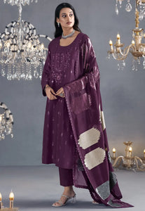 Flawless Sophistication Embroidered Dark Purple Pant Suit