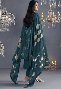 Flawless Sophistication Embroidered Green Pant Suit