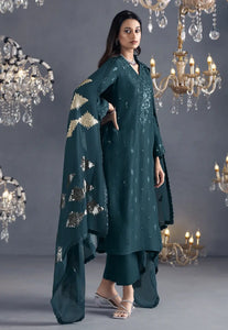 Flawless Sophistication Embroidered Green Pant Suit