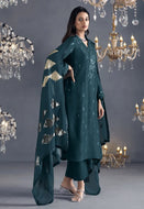 Flawless Sophistication Embroidered Green Pant Suit