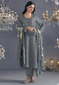 Flawless Sophistication Embroidered Grey Pant Suit