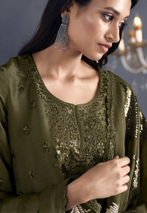 Flawless Sophistication Embroidered Olive Green Pant Suit