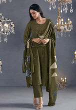 Load image into Gallery viewer, Flawless Sophistication Embroidered Olive Green Pant Suit
