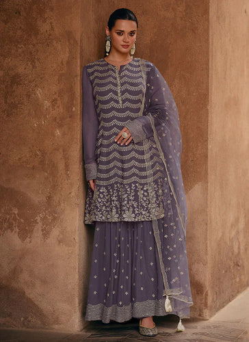 Glamourous Dark Grey Heavy Embroidered Gharara Suit