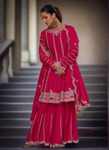 Load image into Gallery viewer, Glamourous Dark Pink  Heavy Embroidered Gharara Suit
