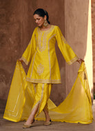 Glamourous Yellow Heavy Embroidered Dhoti Style Suit