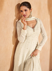 Graceful Cream Embroidered Anarkali Gown