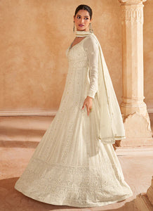 Graceful Cream Embroidered Anarkali Gown