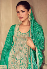 Load image into Gallery viewer, Graceful Embroidered Emerald Green Sharara Ensemble
