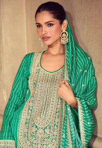 Graceful Embroidered Emerald Green Sharara Ensemble