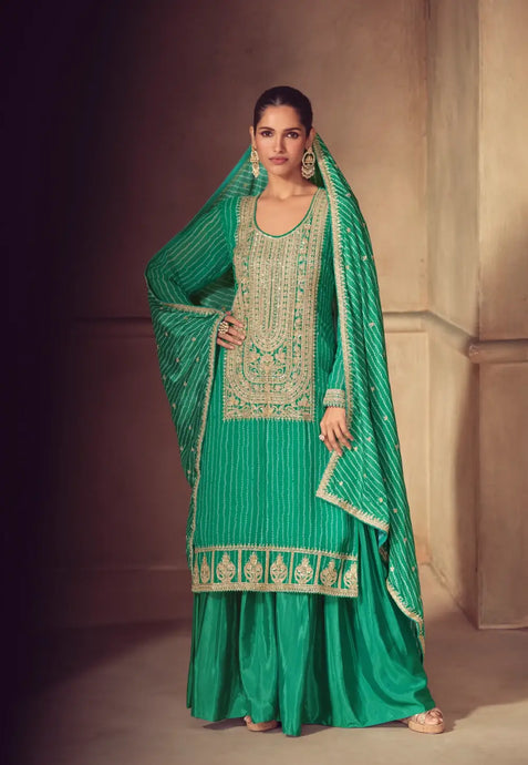 Graceful Embroidered Emerald Green Sharara Ensemble