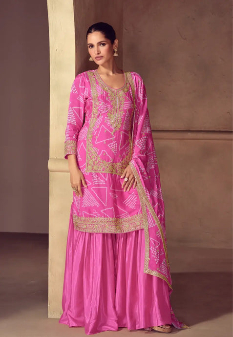Graceful Embroidered Pink Sharara Ensemble