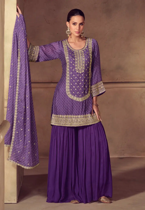 Graceful Embroidered Purple Sharara Ensemble