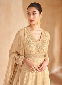 Graceful Beige Embroidered Anarkali Gown