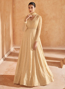 Graceful  Beige Embroidered Anarkali Gown