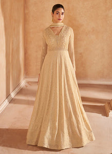 Graceful  Beige Embroidered Anarkali Gown