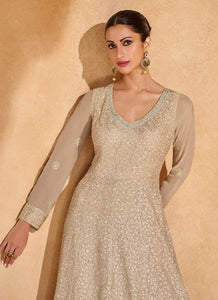 Graceful Light Beige Embroidered Anarkali Gown