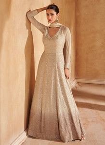 Graceful Light Beige Embroidered Anarkali Gown