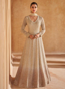 Graceful Light Beige Embroidered Anarkali Gown