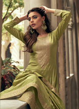Load image into Gallery viewer, Green Colour Embroidered Pant Style Suit
