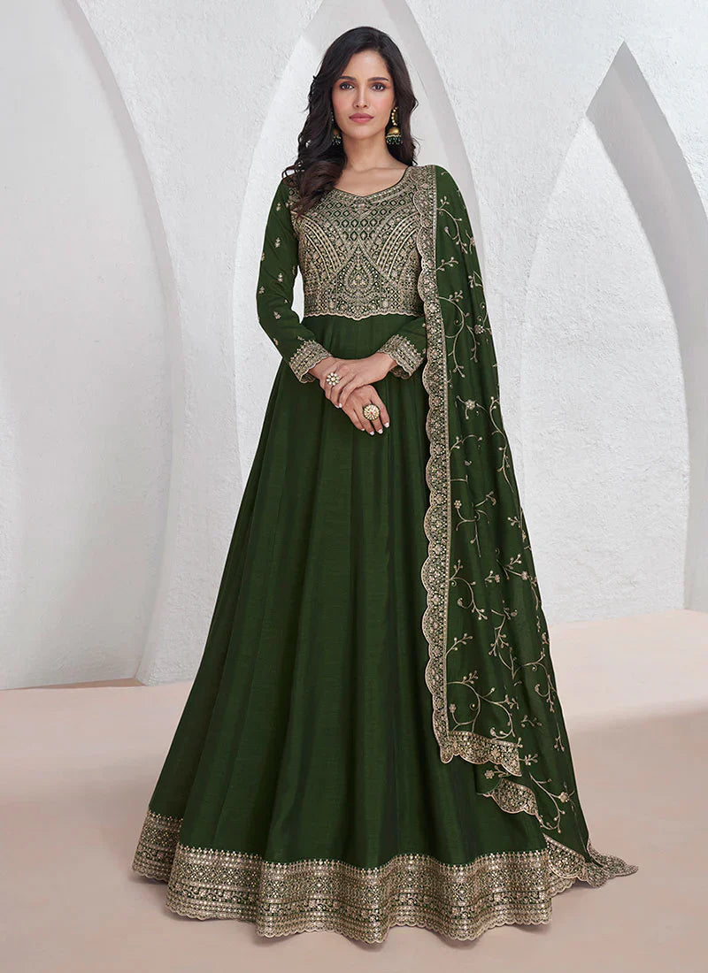 designer anarkali dress Eternal Ivory Elegance: Stunning Embroidered Designer Anarkali Gown Palkhi Fashion