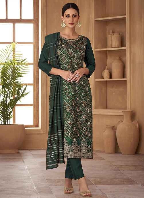 Green Embroidered Stylish Pant Style Suit