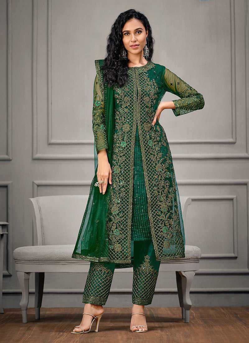 Green Heavy Embroidered Designer Stylish Pant Suit fashionandstylish.myshopify.com
