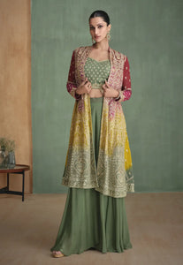 Green Multicolor Sharara Suit with Exquisite Detailing