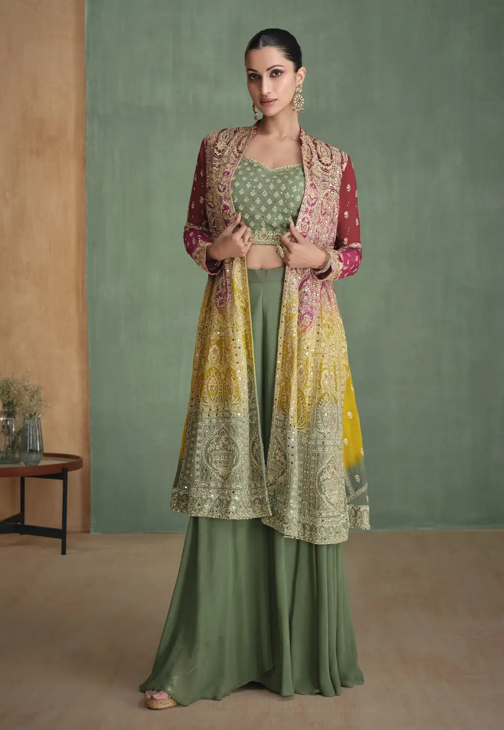 Green Multicolor Sharara Suit with Exquisite Detailing