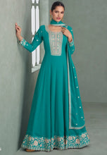 Load image into Gallery viewer, Green Real Georgette Anarkali Suit with Embroidery
