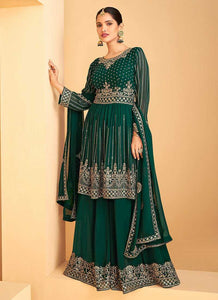 Green and Gold Heavy Embroidered Sharara Style Suit fashionandstylish.myshopify.com