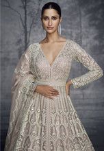 Load image into Gallery viewer, Grey Colour Luxurious Pure Net Handcrafted Lehenga
