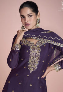 Lavish Embroidered Deep Purple Sharara Suit