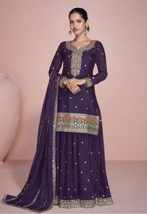 Lavish Embroidered Deep Purple Sharara Suit