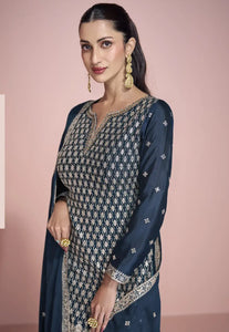 Lavish Embroidered Navy Blue Sharara Suit