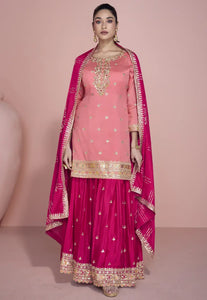 Lavish Embroidered Peach-Pink Sharara Suit-2