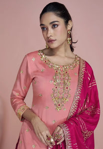 Lavish Embroidered Peach-Pink Sharara Suit-3