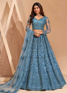Light Blue Floral Embroidered Stylish Lehenga Choli fashionandstylish.myshopify.com