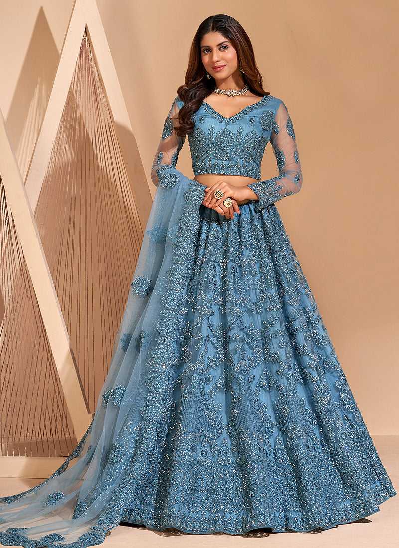 Light Blue Floral Embroidered Stylish Lehenga Choli fashionandstylish.myshopify.com