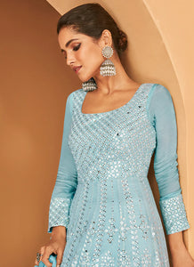 Light Blue Heavy Embroidered Anarkali Suit