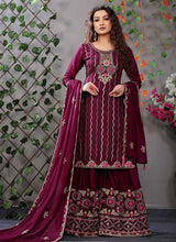 Load image into Gallery viewer, Magenta and Gold Embroidered Stylish Palazzo Suit fashionandstylish.myshopify.com
