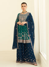 Load image into Gallery viewer, Mesmerizing Green and Blue Embroidered Sharara Suit
