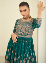 Load image into Gallery viewer, Mesmerizing Green and Blue Embroidered Sharara Suit

