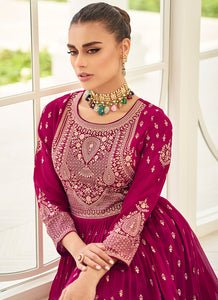 Mesmerizing Magenta and Green Embroidered Sharara Suit