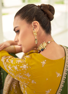 Mesmerizing Yellow and Green Embroidered Sharara Suit